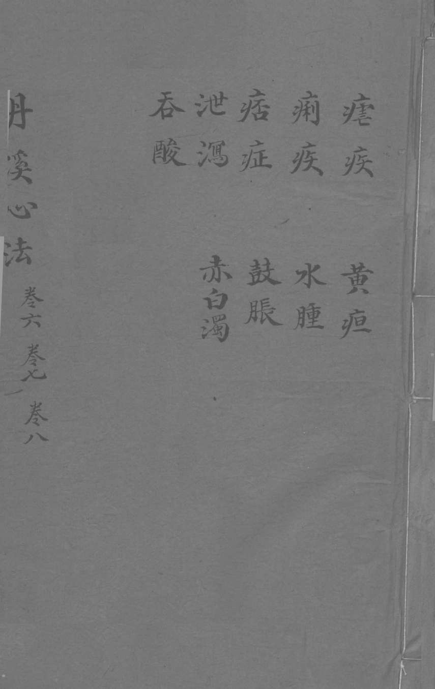 丹溪心法  卷6-8  疟疾  痢疾  痞症  泄泻  吞酸  黄疸  水肿  鼓胀  赤白浊